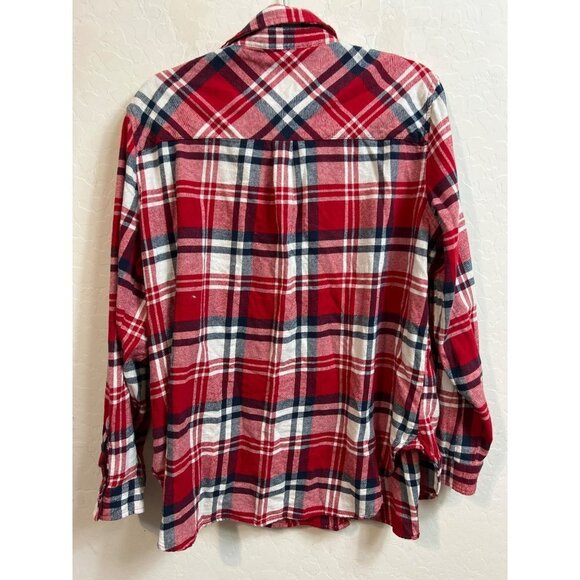 Women Gap Plaid Flannel Red White Blue Plaid Button Up Shirt Sz XL 100% Cotton - Picture 4 of 4